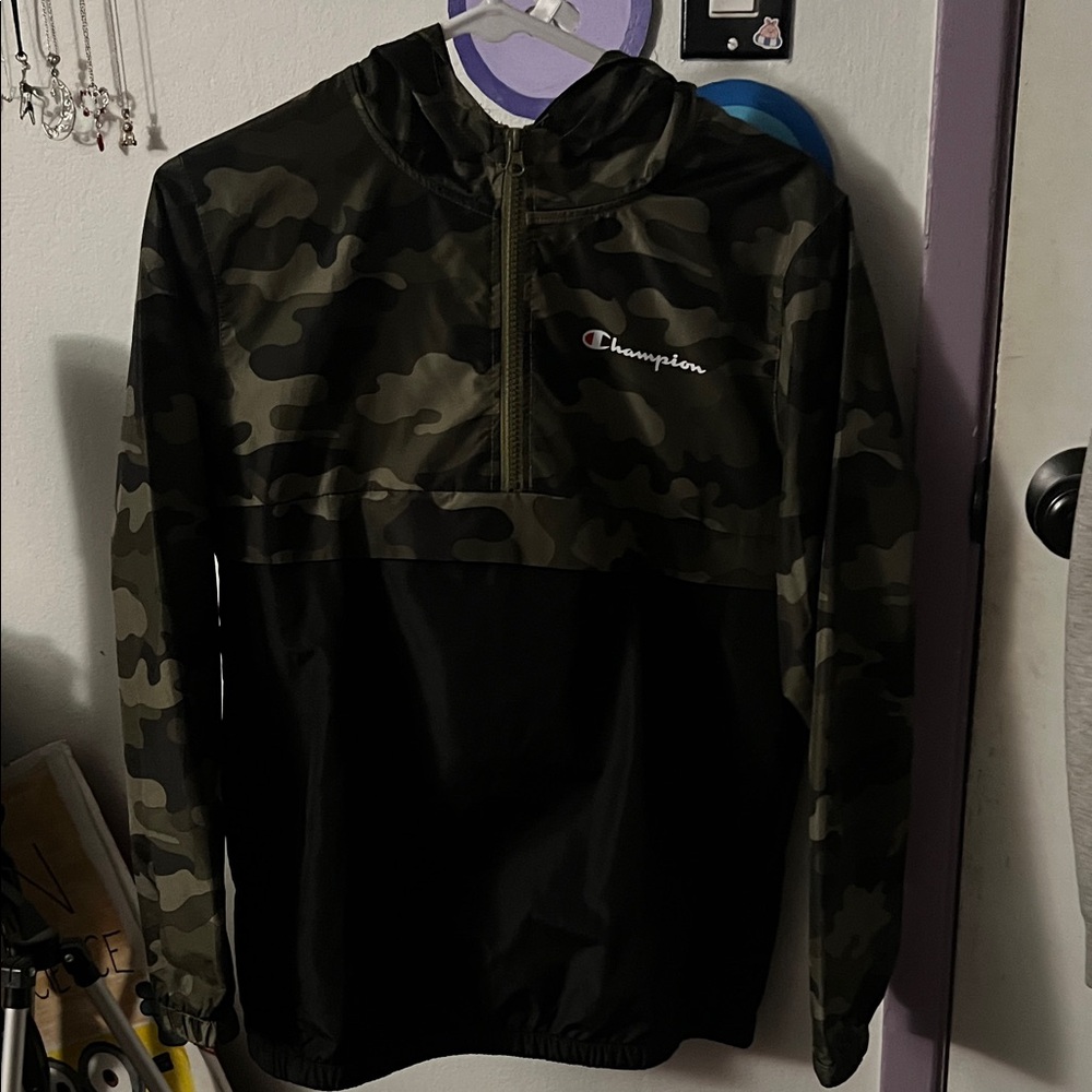 Kids Champion Black and Camo Half Zip Hooded Jacket